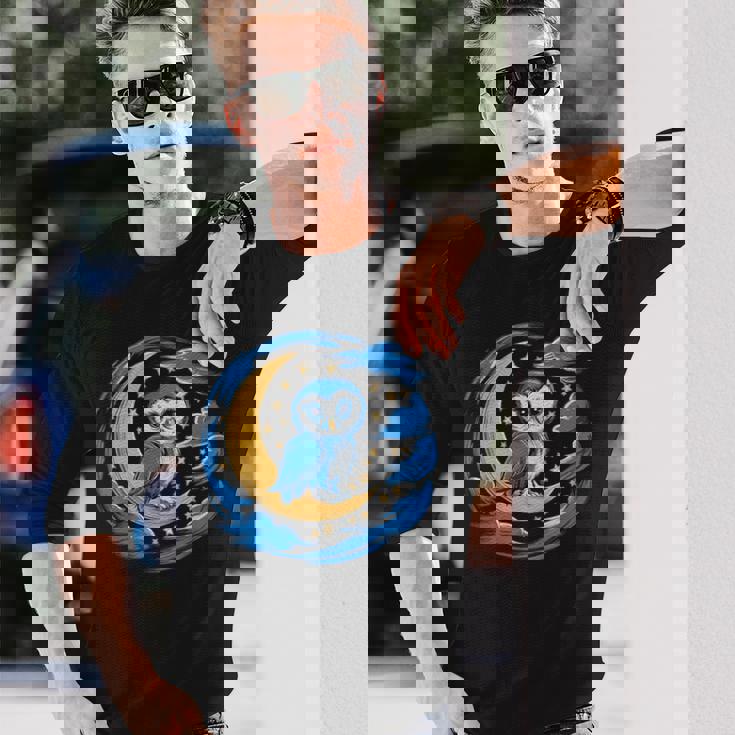 フクロウ 月 夜 星 長袖Tシャツ 彼への贈り物