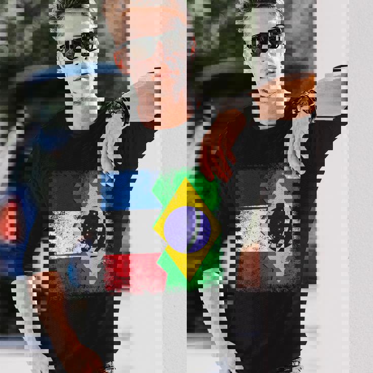 フランス ブラジルの旗 長袖Tシャツ 彼への贈り物