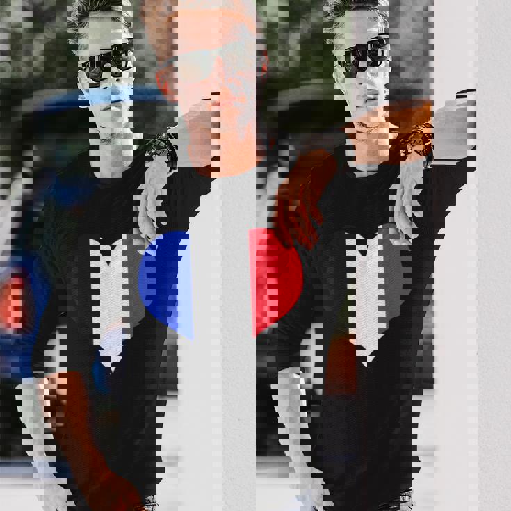 フランス国旗ラブハートフランス国旗 長袖Tシャツ 彼への贈り物