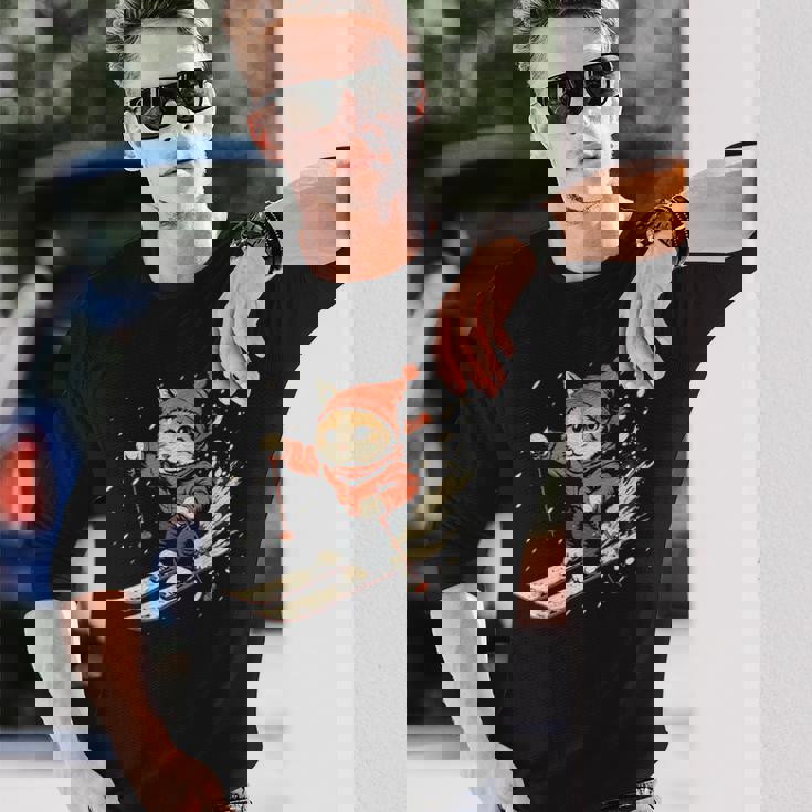 フリースタイルスキーヤー猫 フリースタイルスキー 長袖Tシャツ 彼への贈り物