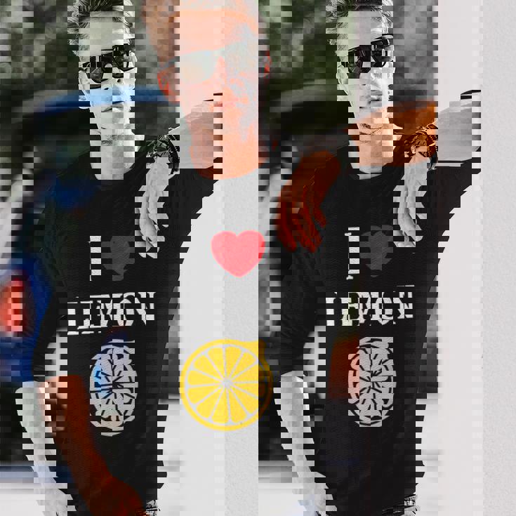 フルーツ レモン 面白いユーモア かわいい シンプル 小さなレモン I Love Lemon 長袖Tシャツ 彼への贈り物