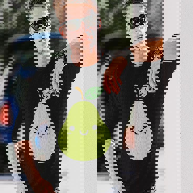 フルーツ 梨 小さなミニマリストのシンプルな梨 長袖Tシャツ 彼への贈り物