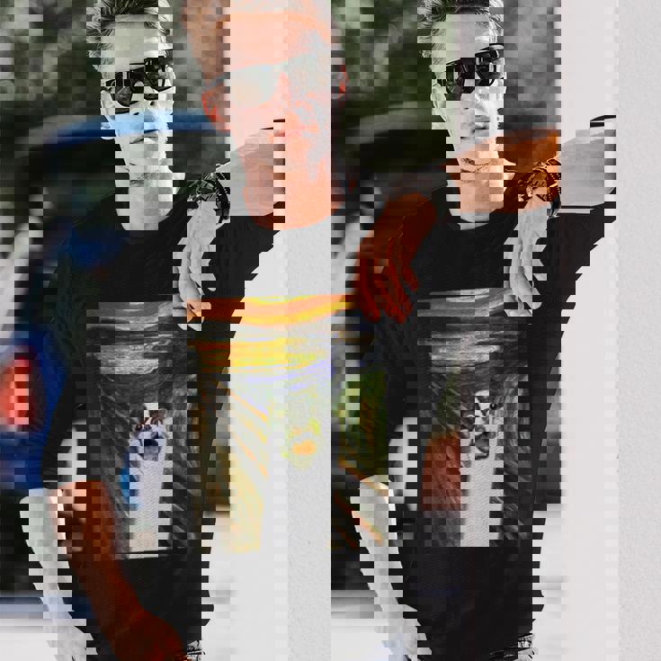 フレンチブルドッグ 面白いtシャツ 犬 ムンクの叫び かわいい メンズ 子供 おもしろ 服 ネタ わんこ 長袖Tシャツ 彼への贈り物