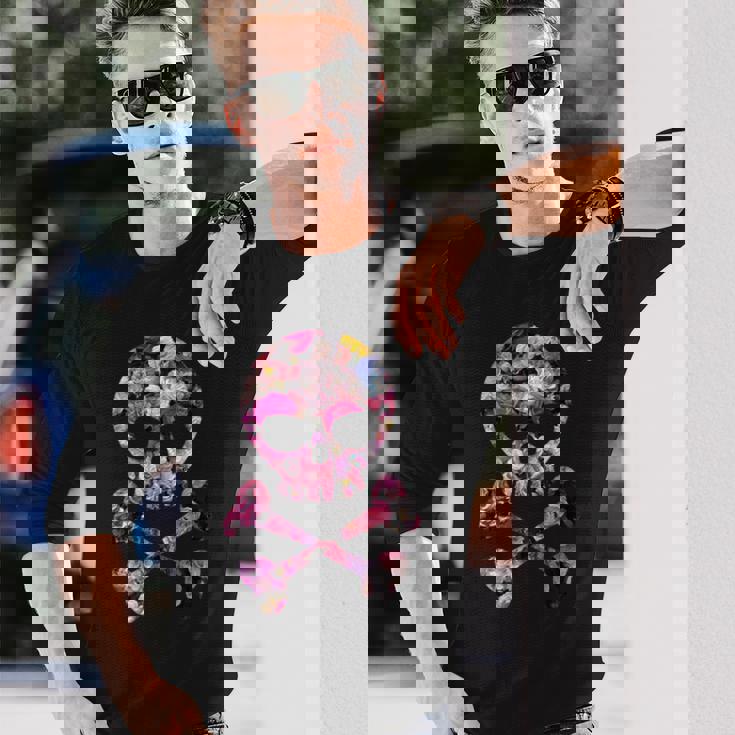 フローラルローズスカルフラワープリント 長袖Tシャツ 彼への贈り物