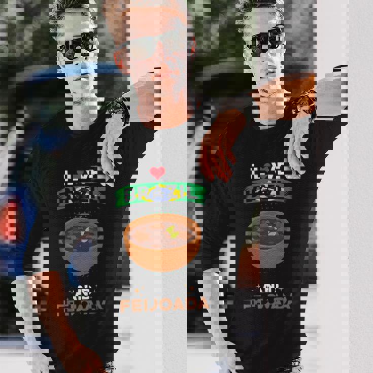 ブラジル料理 ブラジル国旗 I Love Brazil And Feijoada 長袖Tシャツ 彼への贈り物