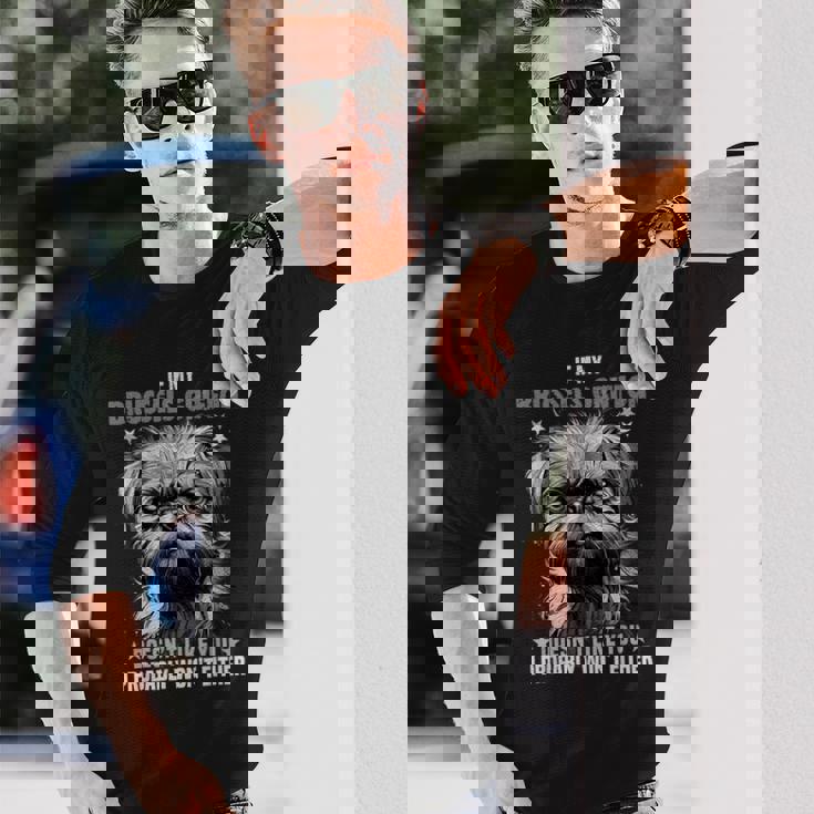 ブリュッセル グリフォン 愛犬家の飼い主のためのデザイン ブリュッセル グリフォン 長袖Tシャツ 彼への贈り物