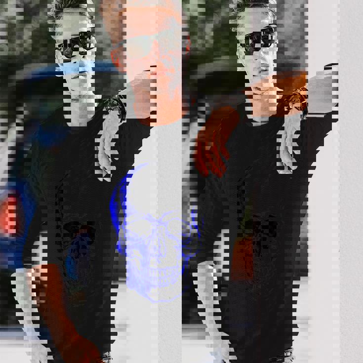 ブルー ドクロ 長袖Tシャツ 彼への贈り物