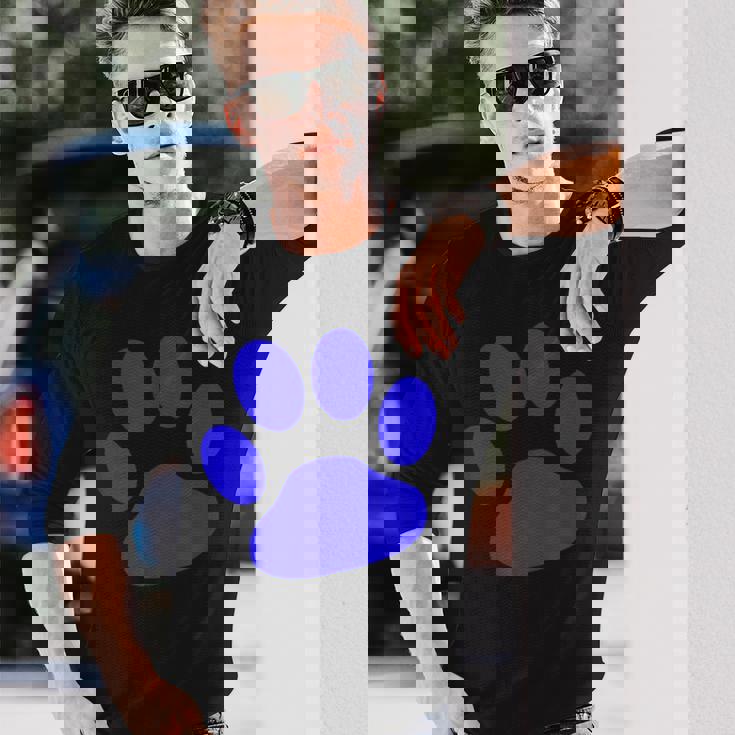 ブルー 肉球 プリントシャツ 長袖Tシャツ 彼への贈り物