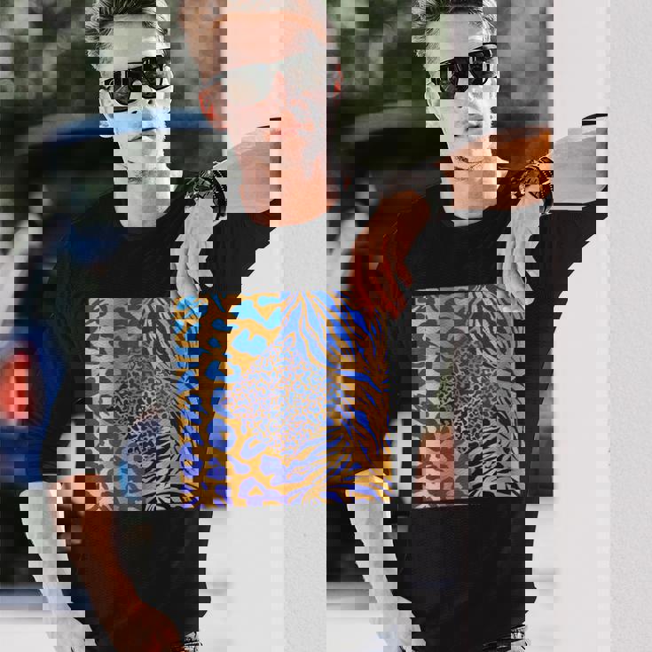 ブルースの直径のジャングルプリントゴールド。シマウマ、パンサー、チーター 長袖Tシャツ 彼への贈り物