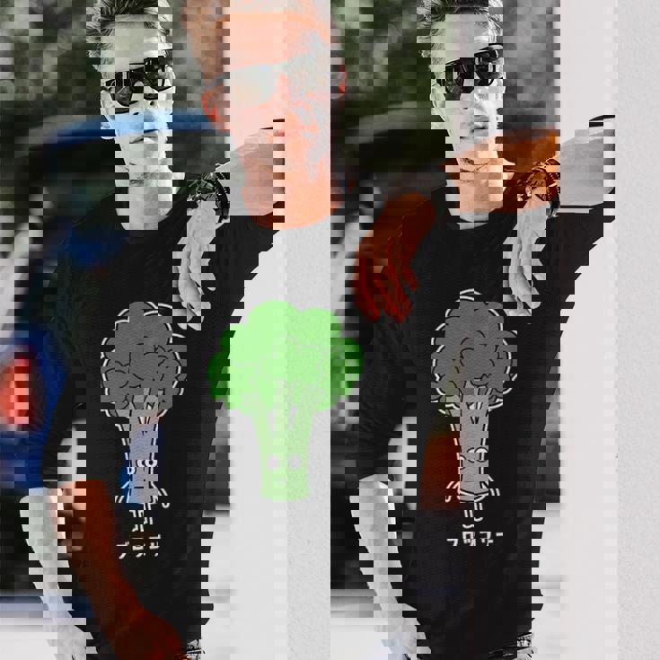 ブロッコリー 顔 イラスト かわいい おもしろ 簡単 シンプル ゆるい 野菜 長袖Tシャツ 彼への贈り物