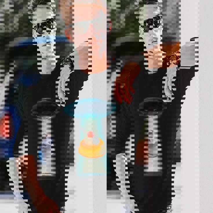 プリン Ufo 面白いtシャツ 食べ物 ダイエット 減量 メンズ おもしろ 面白い 服 オリジナル グッズ ネタ 長袖Tシャツ 彼への贈り物