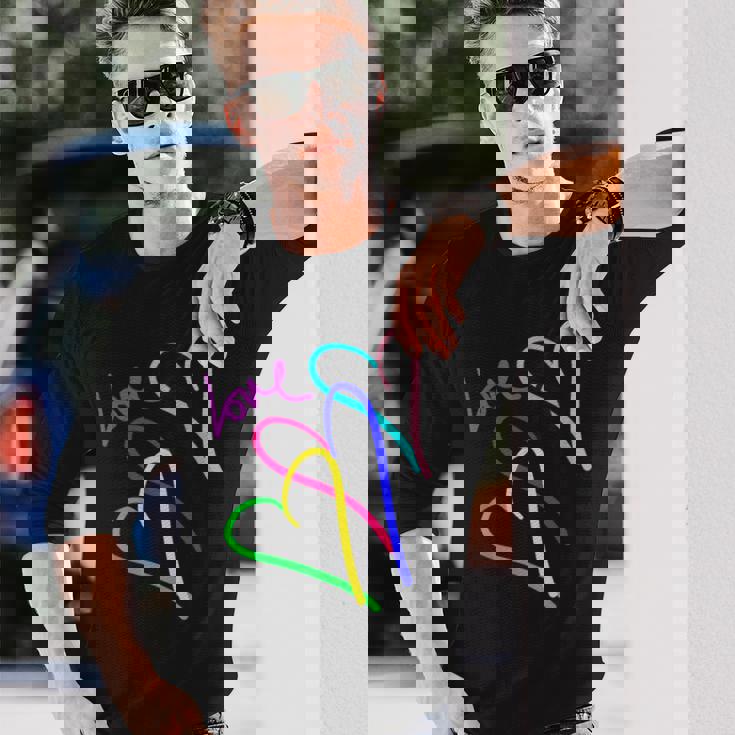 プレッピー パステル キドコア ハート レインボー ラブ バレンタイン 長袖Tシャツ 彼への贈り物