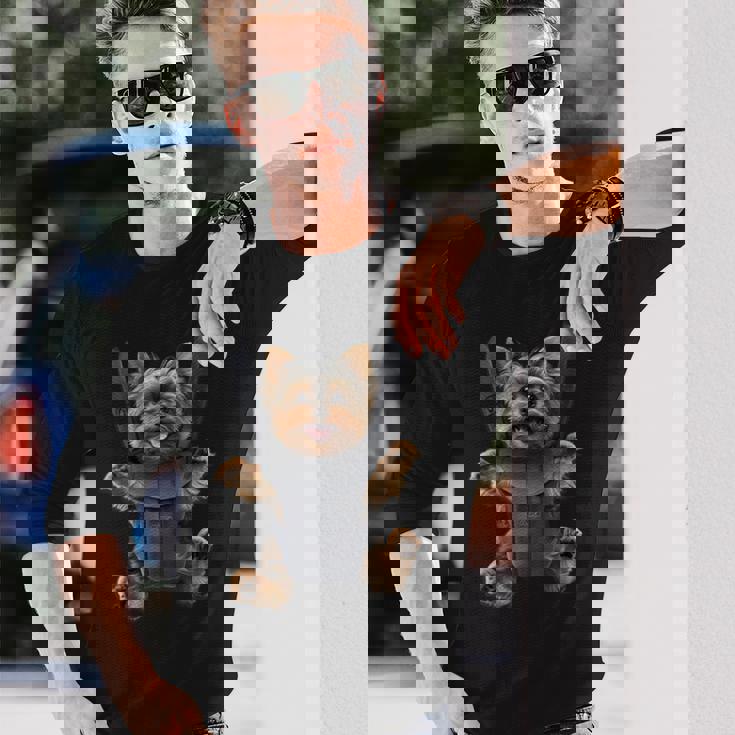 ベビーキャリア ヨーキーラバーズ 子犬 ポケット付き 長袖Tシャツ 彼への贈り物