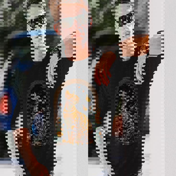 ベンガル猫の花 長袖Tシャツ 彼への贈り物