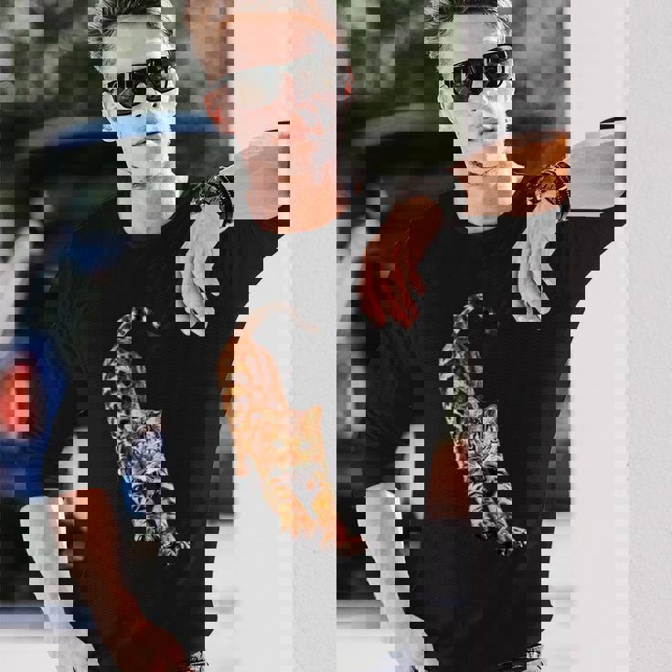 ベンガル猫ストレッチ 長袖Tシャツ 彼への贈り物