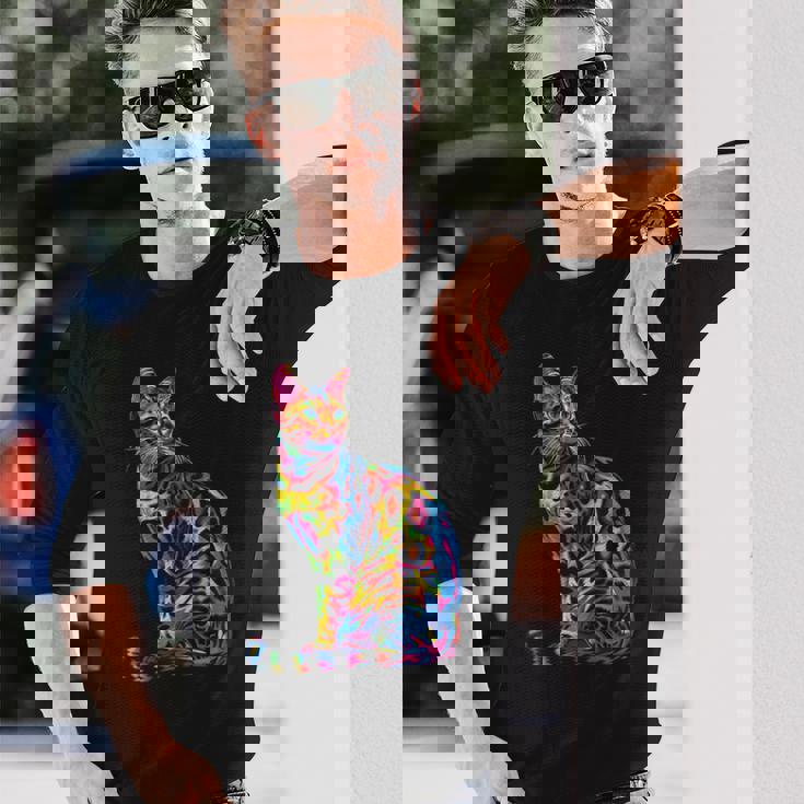 ベンガル猫ポップアート 長袖Tシャツ 彼への贈り物