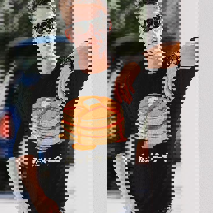 ホットケーキ パンケーキ バター はちみつ イラスト 喫茶店 洋菓子 レトロ 水彩 綺麗 かわいい おしゃれ 長袖Tシャツ 彼への贈り物