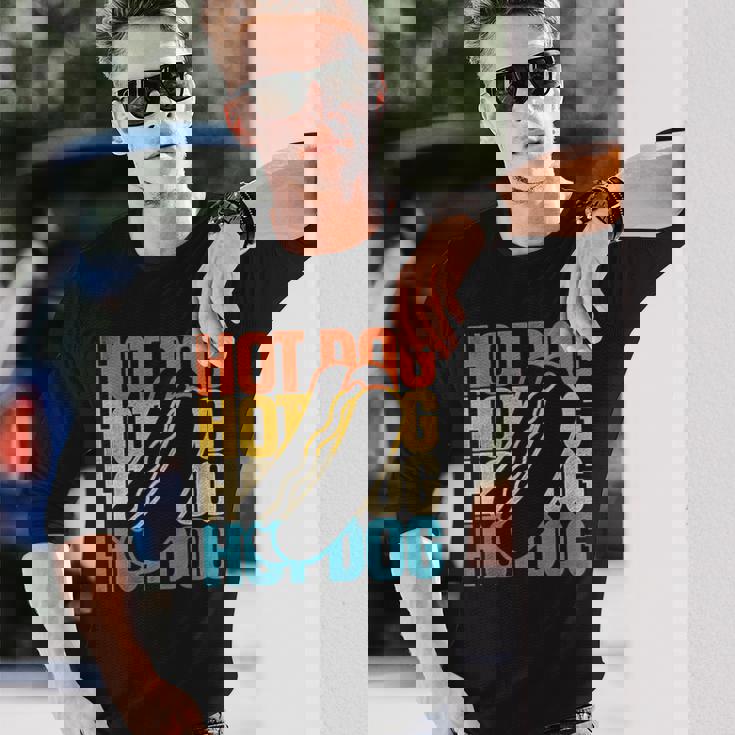 ホットドッグ 大人用 レトロ ヴィンテージ ホットドッグ 長袖Tシャツ 彼への贈り物