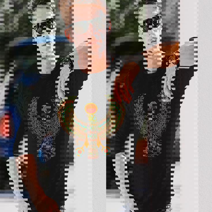 ホルス古代エジプトのファルコン象形文字 長袖Tシャツ 彼への贈り物