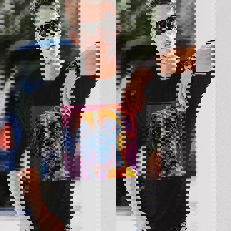 ボクサー 犬 カラフル イラスト グラフィック 長袖Tシャツ 彼への贈り物