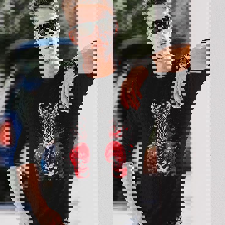 ボクシング ゼブラ ボクシンググローブ キックボクシング おもしろボクサー 長袖Tシャツ 彼への贈り物