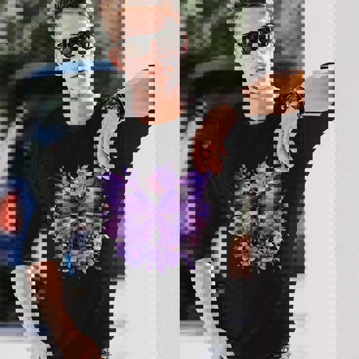 ボヘミアン パープルバタフライ レトロ 魔女の蛾 ヴィンテージ ラベンダー 長袖Tシャツ 彼への贈り物