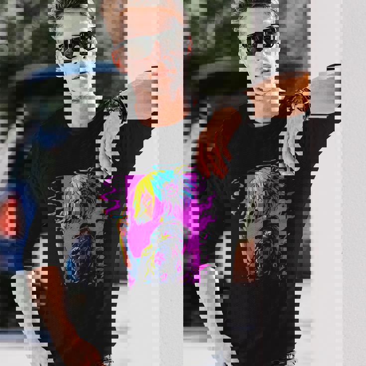 ボヘミアン・ガール、スモーキング・ガールのサイバーパンク・イラストレーション 長袖Tシャツ 彼への贈り物