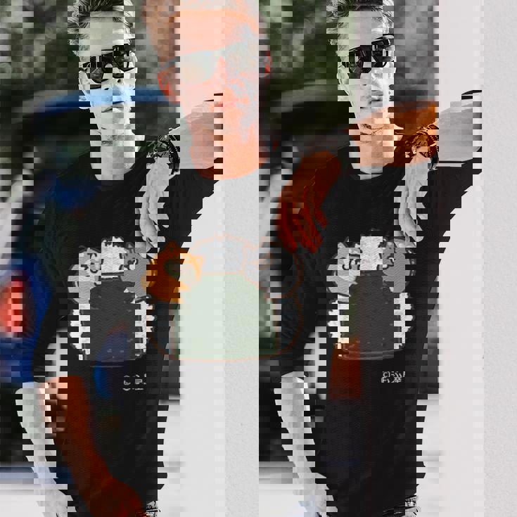 ボンレス犬とボンレス猫 おにぎり ダークカラー 長袖Tシャツ 彼への贈り物