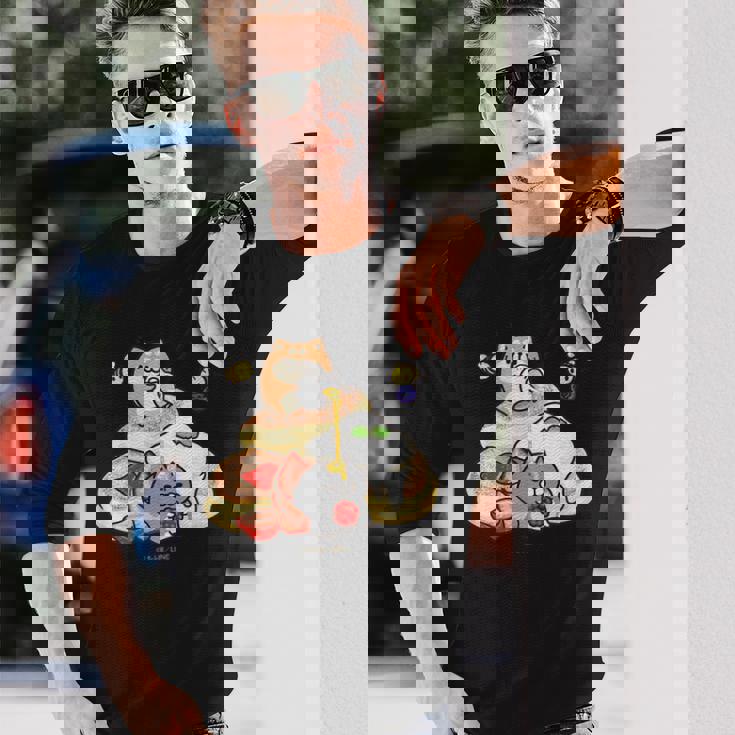 ボンレス犬とボンレス猫 パンケーキ 長袖Tシャツ 彼への贈り物