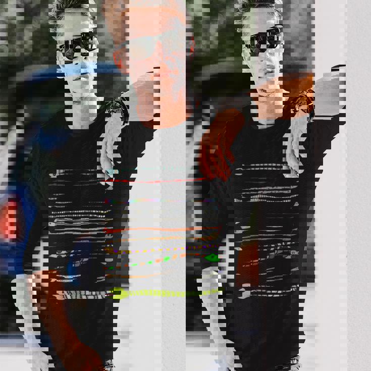 ボーダー カラフル Pop 爬虫類 かわいい オリジナル ヘビ柄 手描き フロント ボーダー イラスト おもしろ 長袖Tシャツ 彼への贈り物