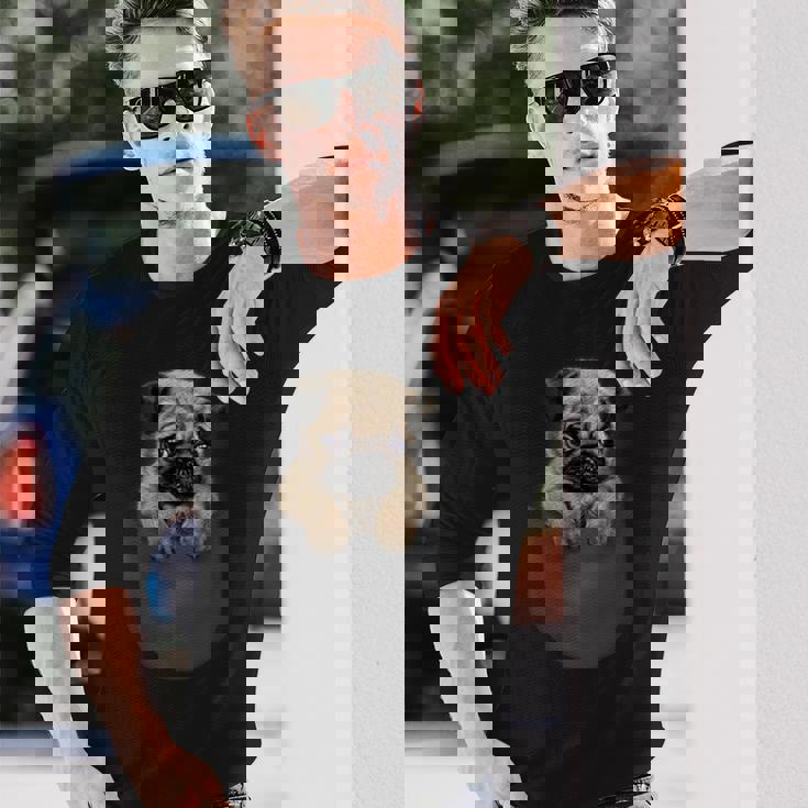 ポケット パグ 犬 長袖Tシャツ 彼への贈り物