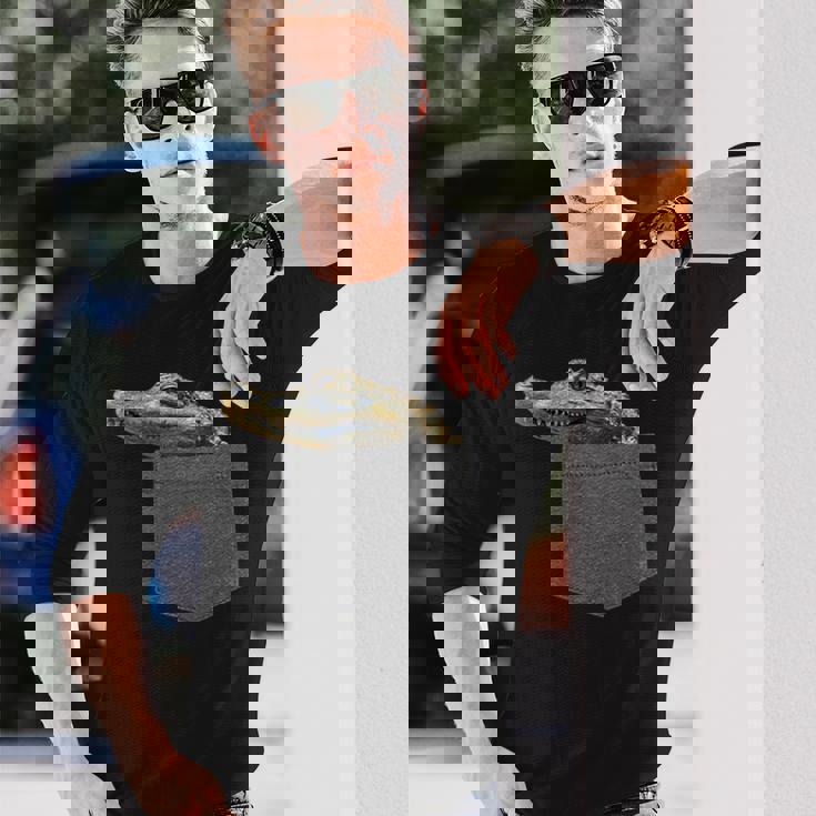 ポケットにワニ 愉快なアニマルデザイン 長袖Tシャツ 彼への贈り物