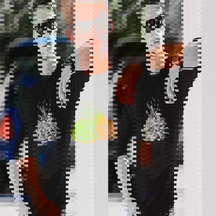 ポケットに入った多肉植物、胸にエケベリアセダム 長袖Tシャツ 彼への贈り物