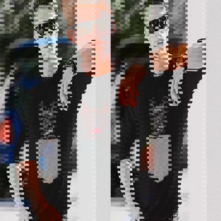 ポケットの中のフレンチブルドッグかわいいフレンチブルドッグオーナーギフト 長袖Tシャツ 彼への贈り物