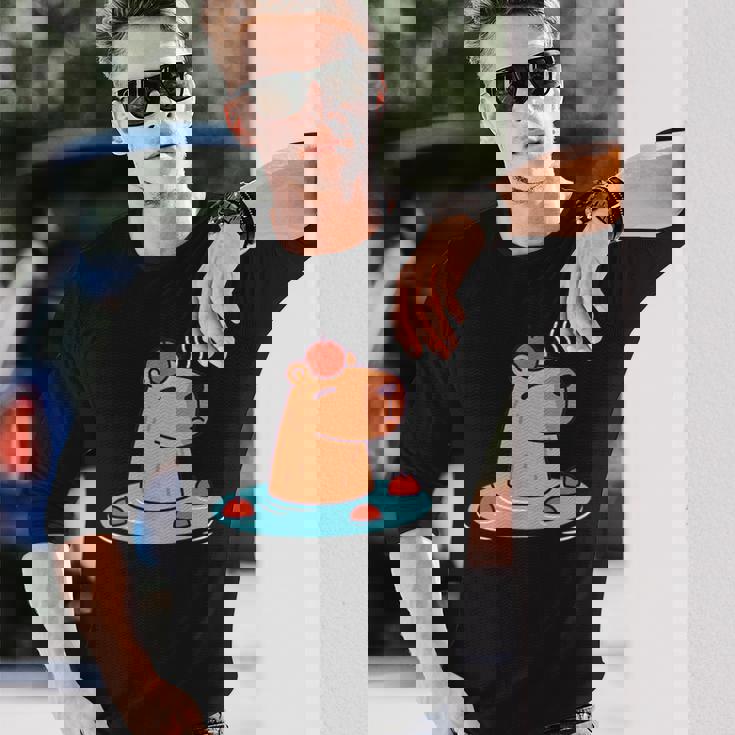 ポケットカピバラ 温泉に浸ける カピバラ 長袖Tシャツ 彼への贈り物