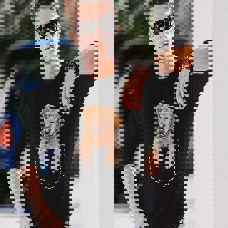 ポケットゴールデンレトリバー 長袖Tシャツ 彼への贈り物