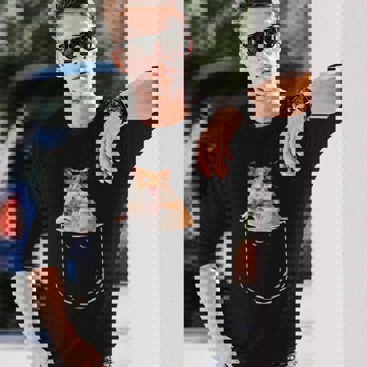 ポケットハムスターシャツ、ポケットに入った面白いハムスター ギフトtシャツ 長袖Tシャツ 彼への贈り物