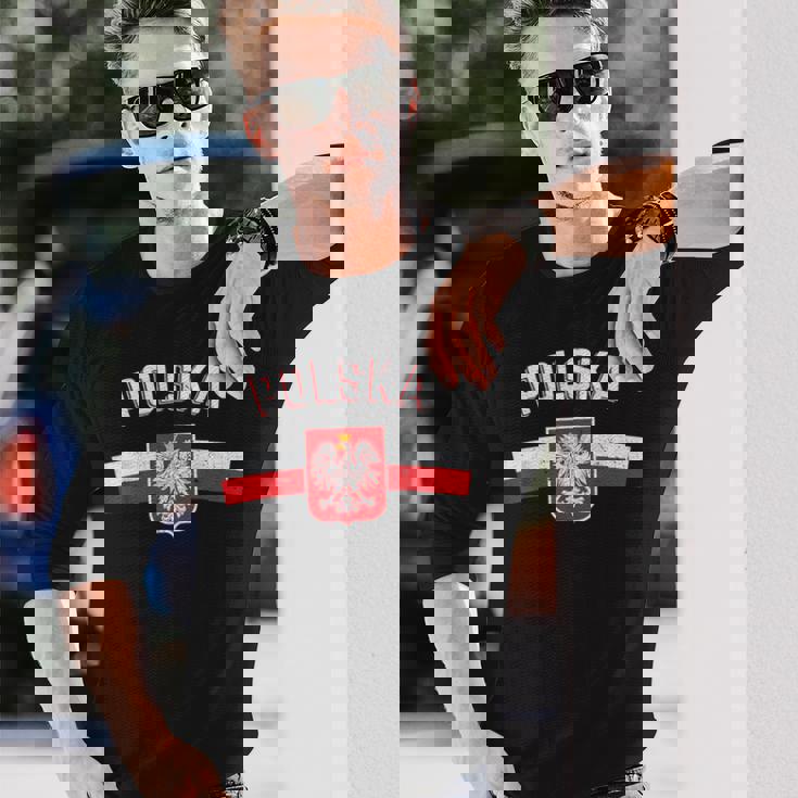 ポーランド 鷲の旗 ポーランドのためのレトロ 長袖Tシャツ 彼への贈り物