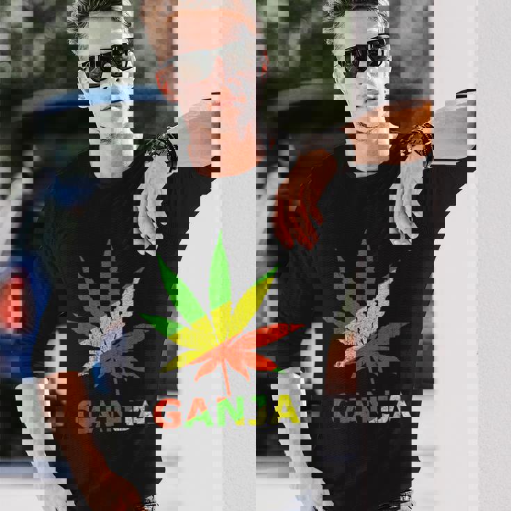 マリファナのガンジャ雑草の葉 ラスタカラー 長袖Tシャツ 彼への贈り物