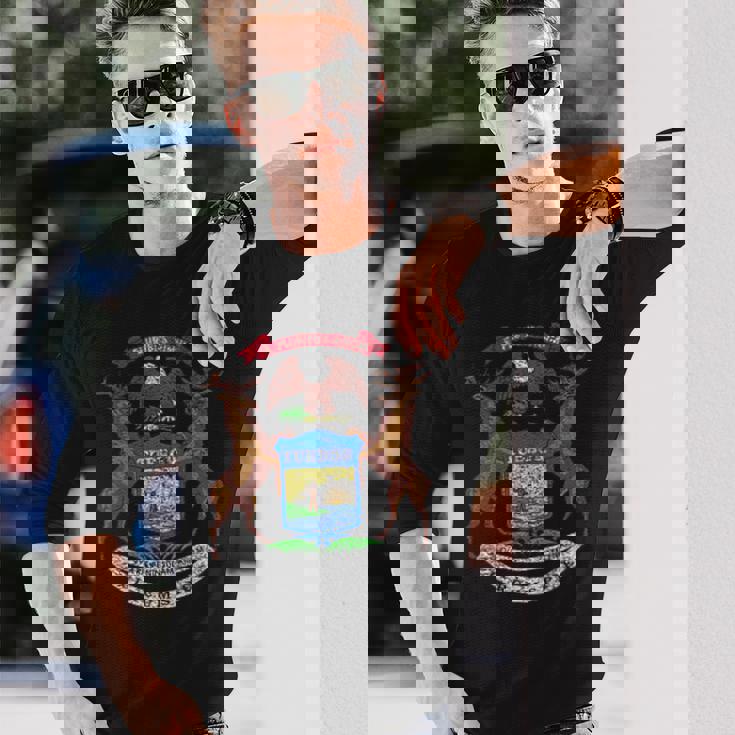 ミシガン州旗国章 長袖Tシャツ 彼への贈り物