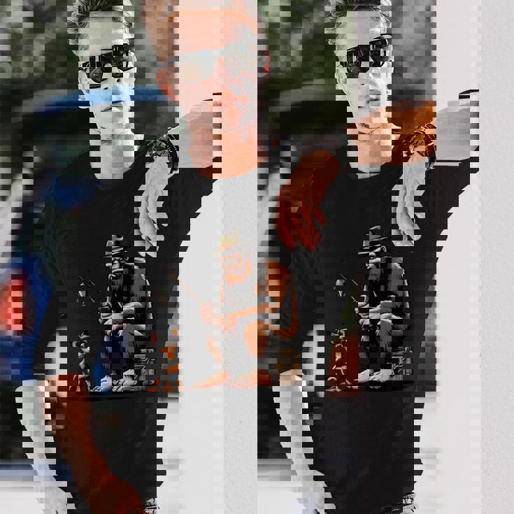 ミニチュア ピンシャー ビッグフット サスカッチ 犬 面白い 釣り 長袖Tシャツ 彼への贈り物