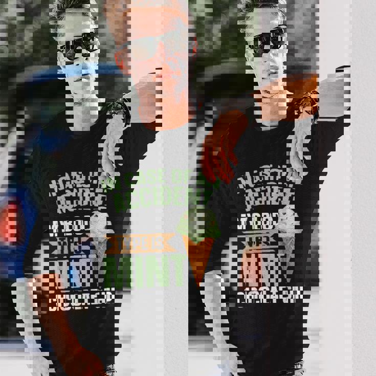 ミントチョコチップフレーバー ワッフルコーン ミントアイスクリーム 長袖Tシャツ 彼への贈り物