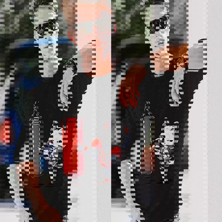 ムエタイ猫、キックボクシング 長袖Tシャツ 彼への贈り物