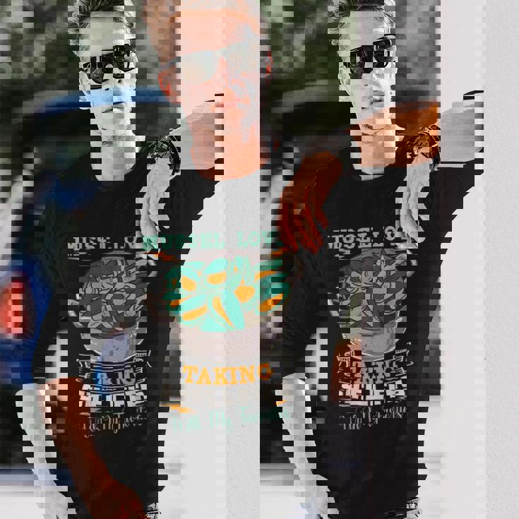 ムール貝 シーフード 貝 料理 グルメ 料理用 長袖Tシャツ 彼への贈り物