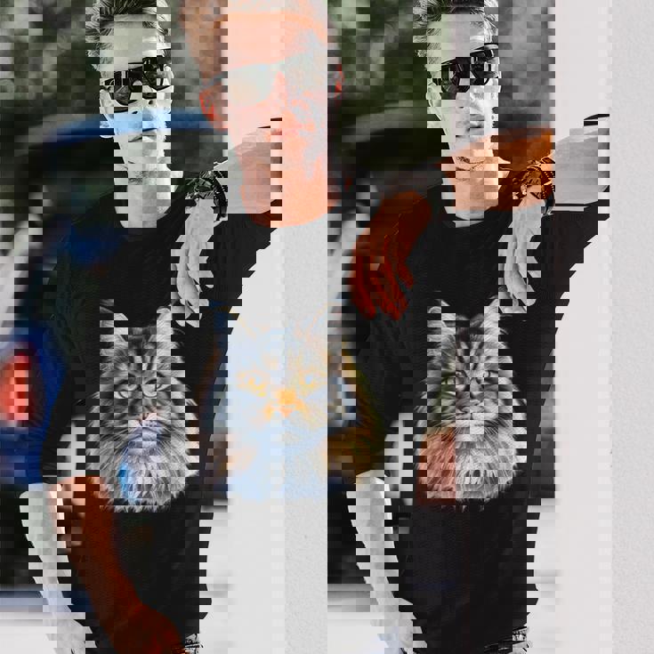 メインクーン 猫の肖像画 長袖Tシャツ 彼への贈り物