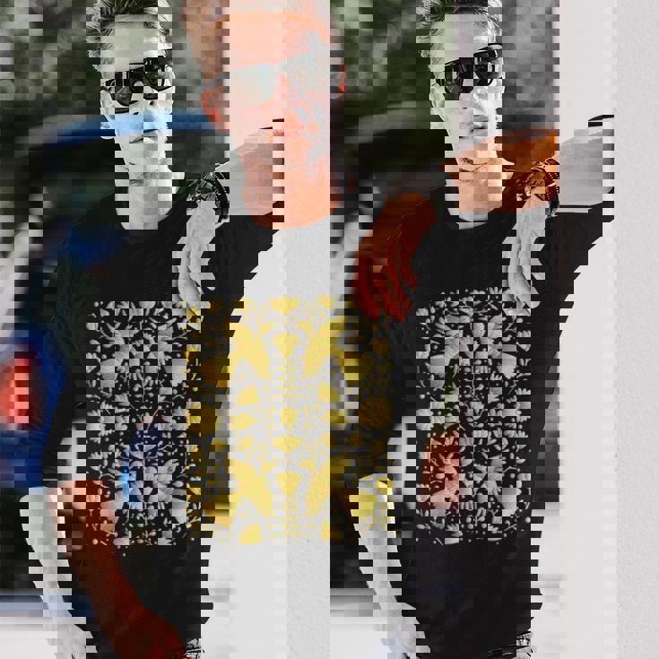 メキシカンテナンゴスのメキシカンゴールド刺繍プリント。 長袖Tシャツ 彼への贈り物