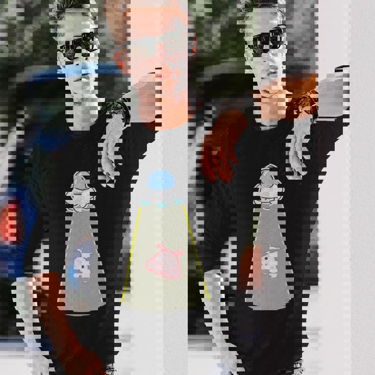 メンダコ《Ufo 遭遇》【どうぶつフレンズ】水族館 ゆるくて かわいい 面白い 動物 キャラクター 長袖Tシャツ 彼への贈り物