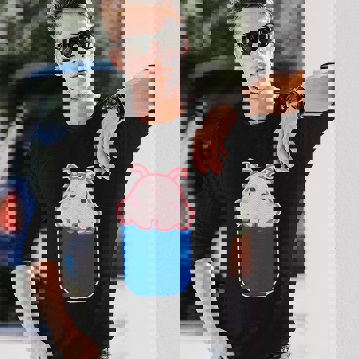 メンダコ（いん ざ ポケット）ワンポイント 胸【どうぶつフレンズ】ゆるくて かわいい 動物 グッズ イラスト 面白い 長袖Tシャツ 彼への贈り物