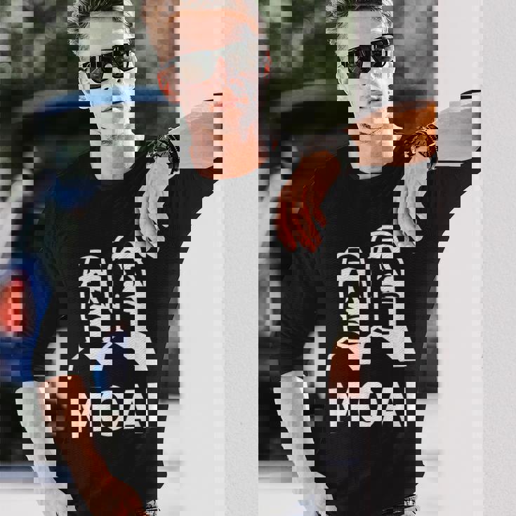 モアイ像 イースター島の頭 ポリネシア 長袖Tシャツ 彼への贈り物