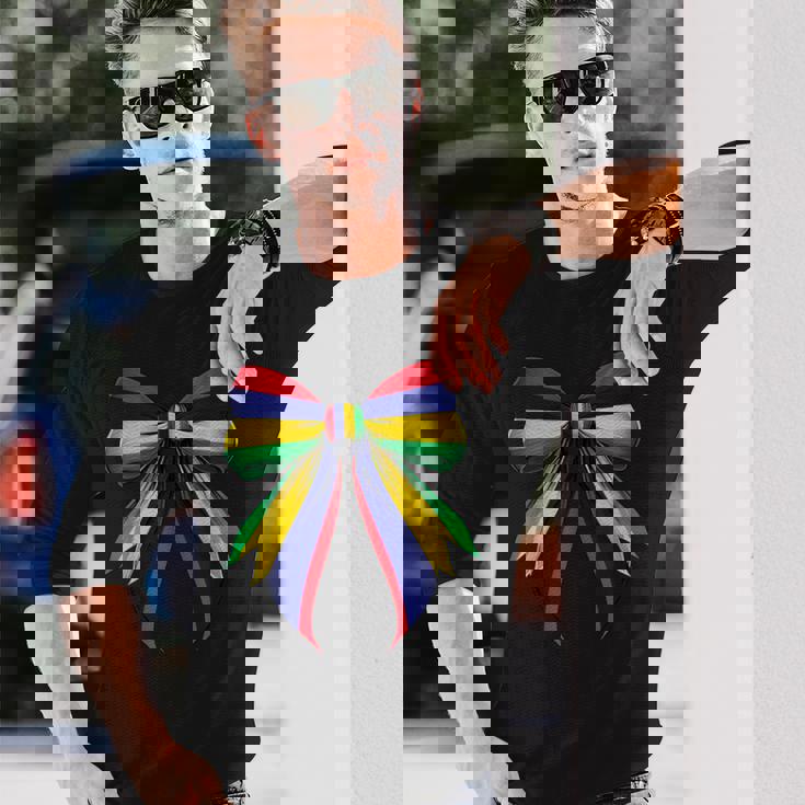 モーリシャス国旗 モーリシャスのプライド コケットリボン 長袖Tシャツ 彼への贈り物